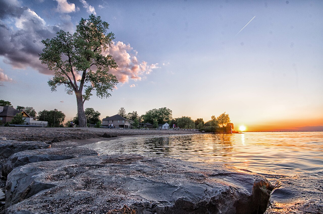 Sunset over the Lake St. Clair shoreline at Lakewood Park in Tecumseh