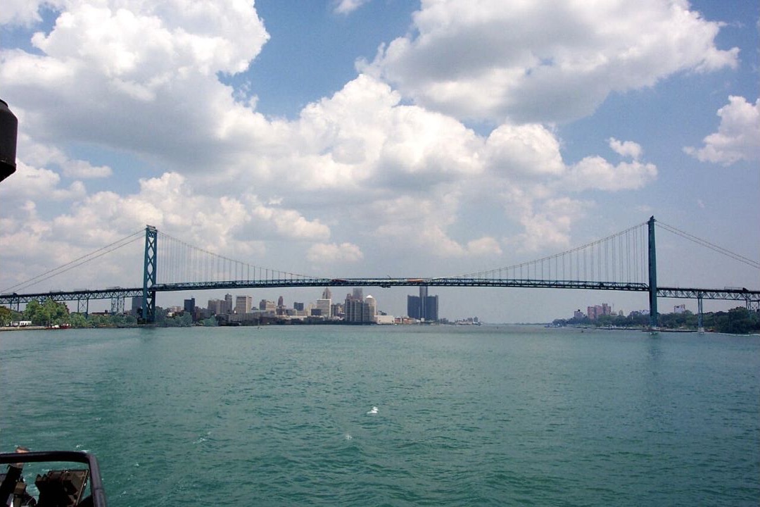 Ambassador Bridge crossing the Detroit River between Windsor and Detroit