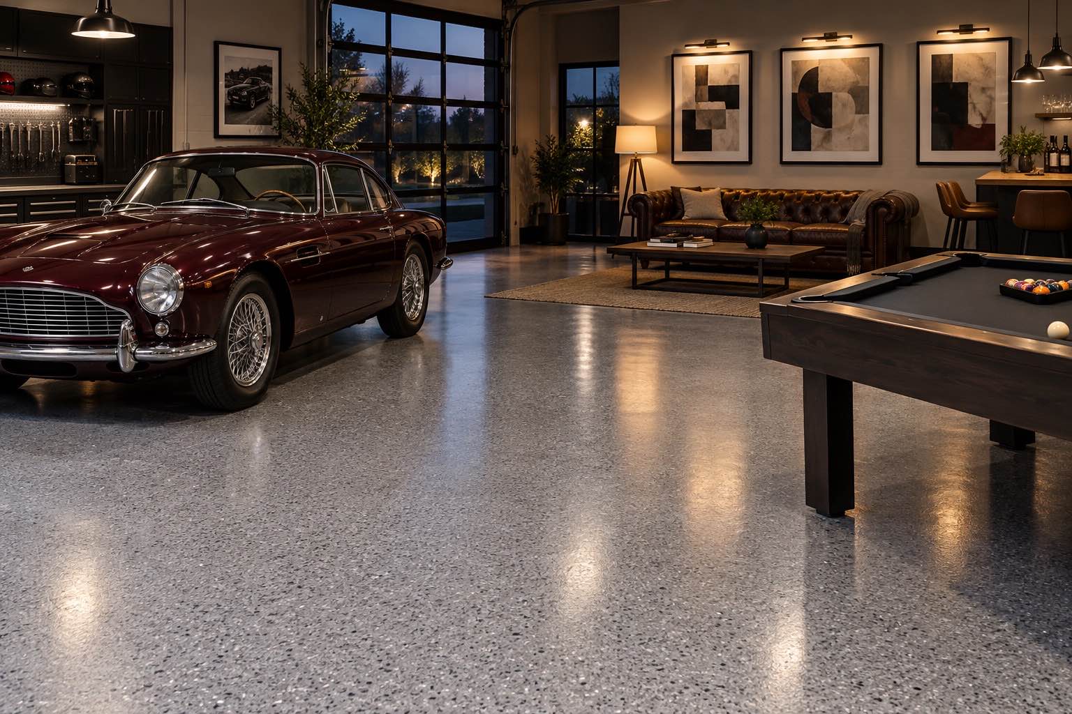 Commercial automotive space with office and lounge