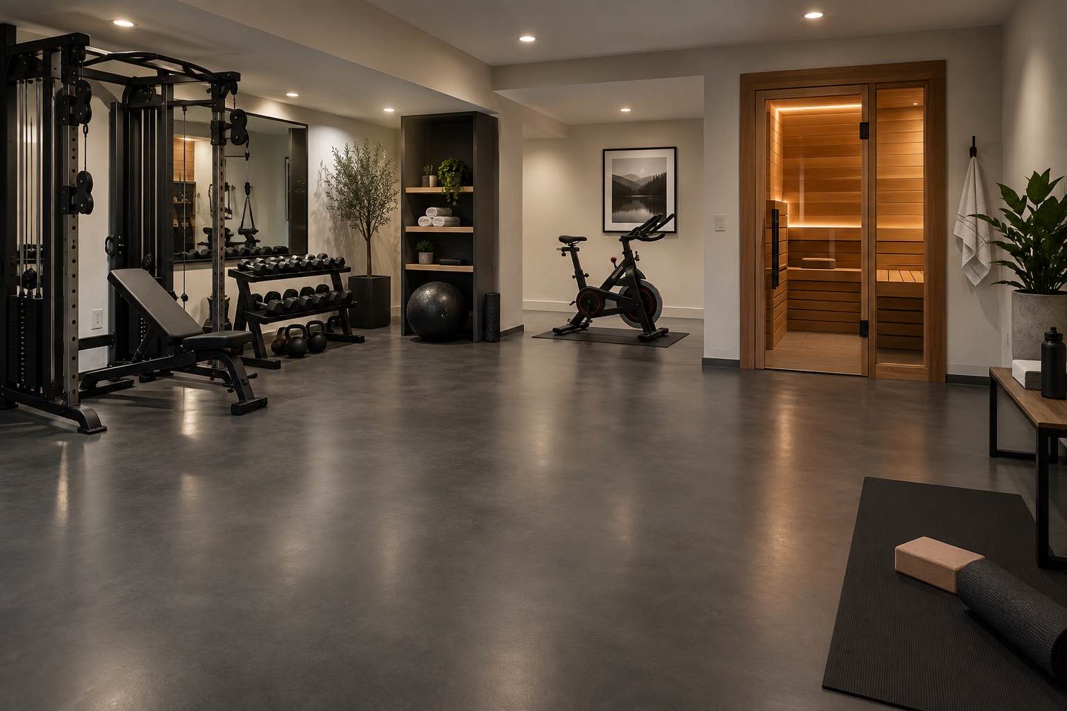 Home training space with a decorative resin floor