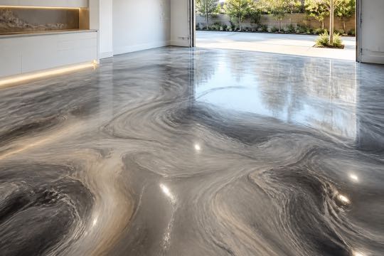 Metallic epoxy floor with fluid colour movement