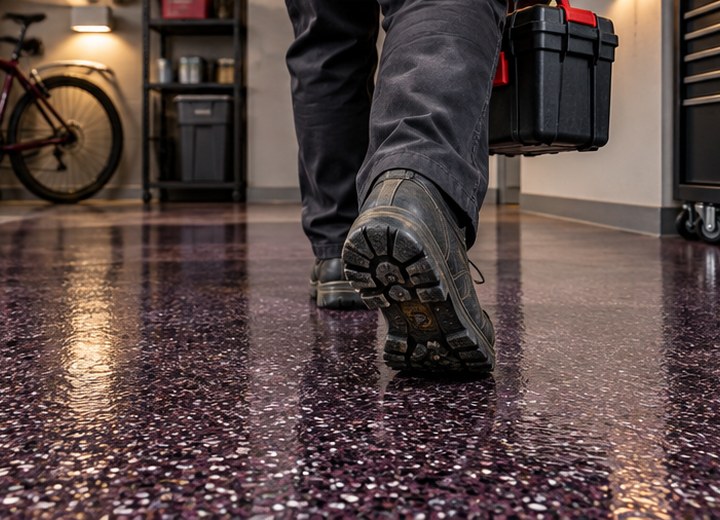 Footwear and behaviour — visual example for Are decorative flake garage floors slippery?
