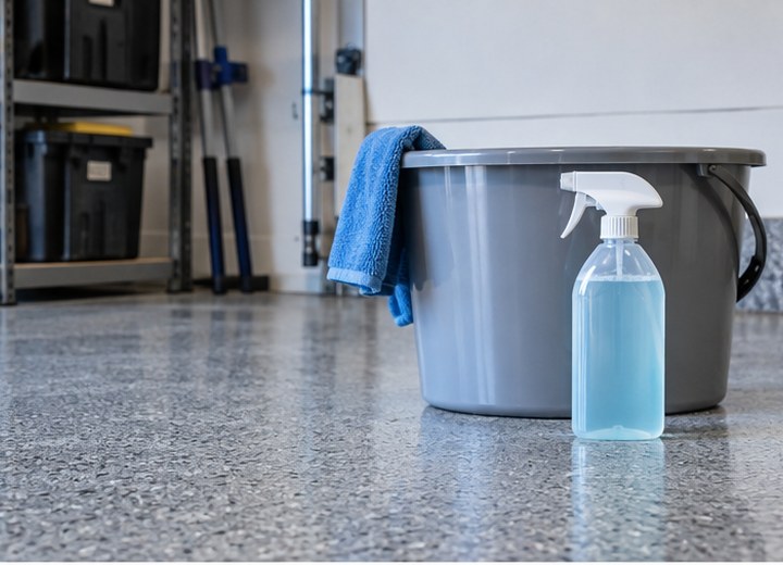 Use a gentle cleaner — visual example for How do I clean a coated garage floor?