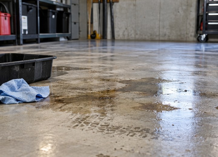 Find contamination — visual example for Can a new floor coating go over old paint or epoxy?