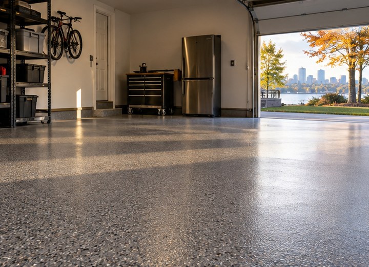 Match the room — visual example for Epoxy vs. polyaspartic—without the sales pitch