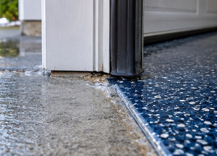 Where does the coating end? — visual example for Garage door thresholds: a small detail that changes the finished floor
