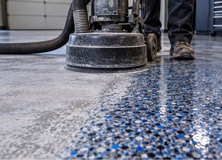 How is concrete prepared? — visual example for Garage floor paint vs. a professional coating system