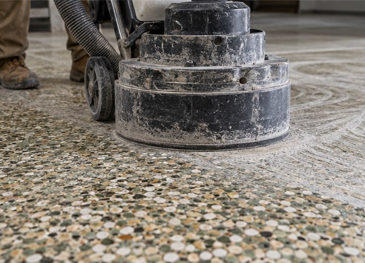 Prepare mechanically — visual example for How long should new concrete cure before it is coated?