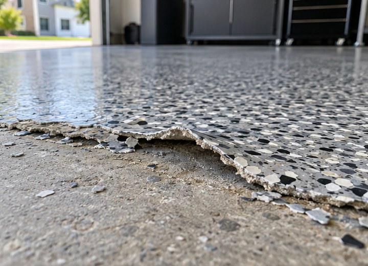 Loss of adhesion — visual example for Why epoxy floors peel, bubble or fail
